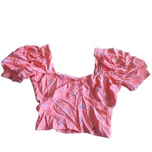{Forever 22} Puff Shoulder Floral Crop Top